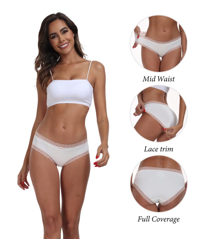 ANLIQI Cotton Underwear for Women Soft Lace Trim Hipster Panties Low Rise Bikini Undies Multipack2