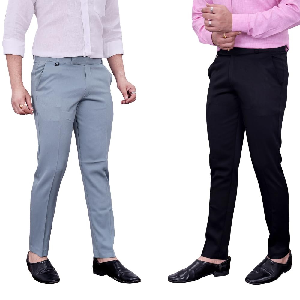 Men’s Formal Trousers – DW Pack of 2 Polo-Fit Ankle Length Lycra Four-Way Stretch Pants | Ideal for Office, Formal & Casual Wear (Light Olive & Black)-picture-35
