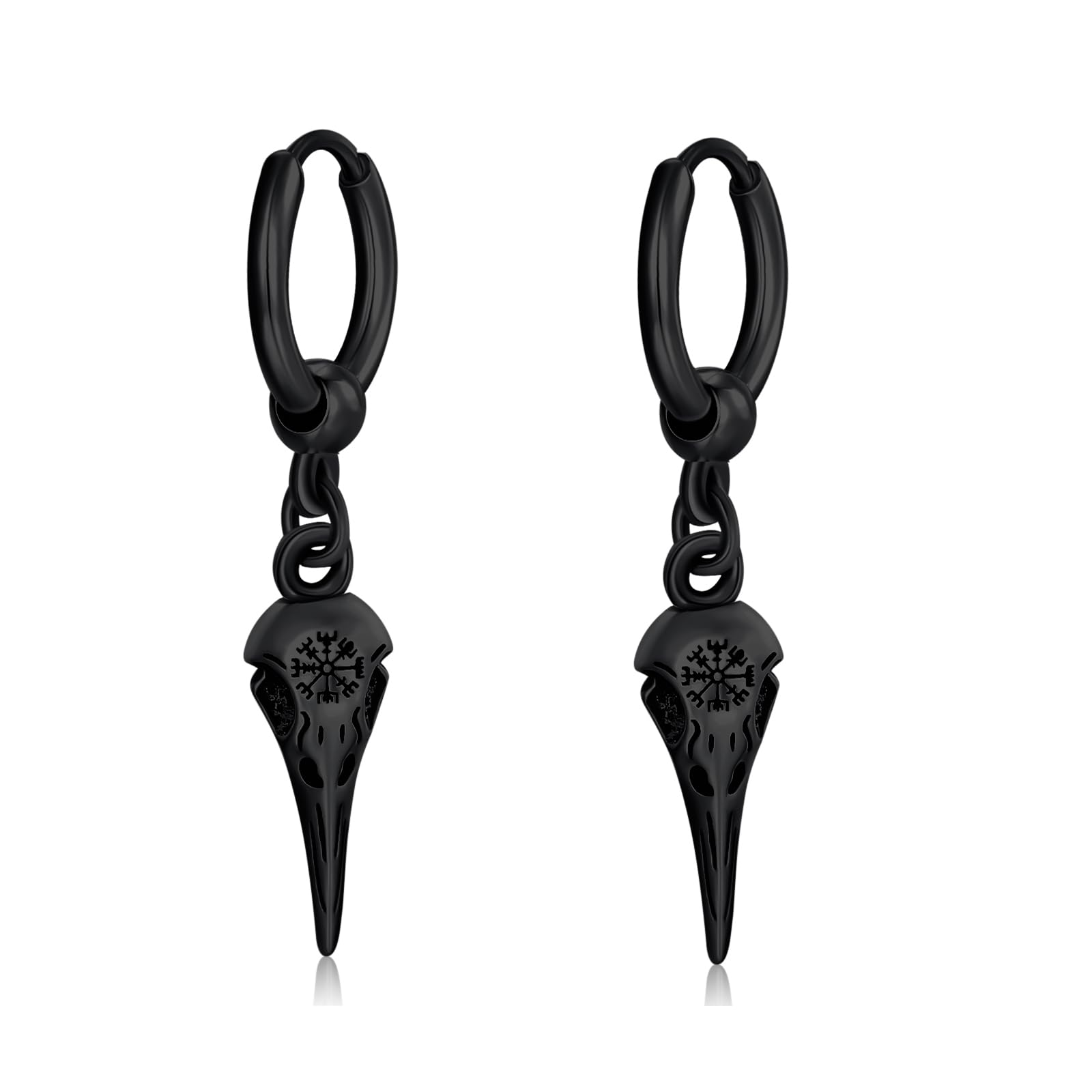Wikinger Ohrringe für Männer 925 Sterling Silber Raven Totenkopf Ohrringe Rune Wikinger Amulett Schmuck für Männer Frauen, Sterling Silber