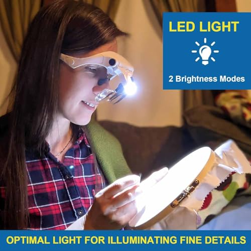 Image of Magnifying Glasses with Light for Close Work, Hands Free Headband Magnifier, Magnifying Headset with Light for Jewelry, Eyelash, Watch Repair or Cross Stitch