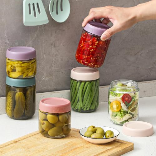 Image of NETANY 12 Pack Overnight Oats Containers with Lids, 16oz & 10oz & 8oz Mason Glass Jars