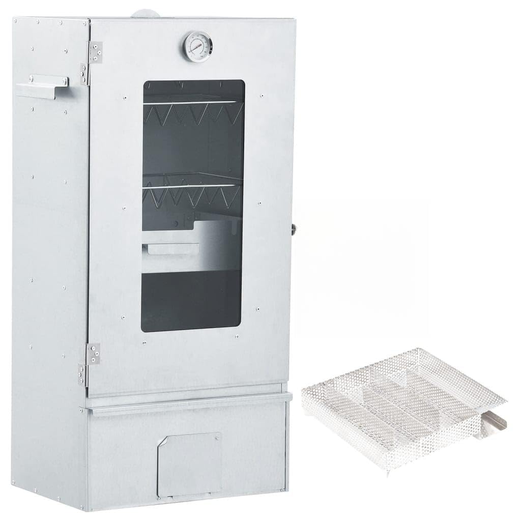 Horno para ahumar con generador de humo frío, acero galvanizado, para carne, pescado, salchichas, balcón, terraza, jardín, camping, con termómetro y ventana de cristal