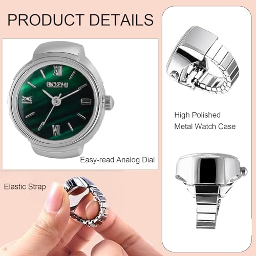 Image of JewelryWe Finger Watch for Women - Stretchy Elastic Band Round Simple Dial Quartz Ring Watches for Daily and Office