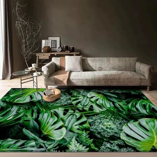Tapis de sol tropical vert 180x250cm antidérapant grand format pour salon - 3