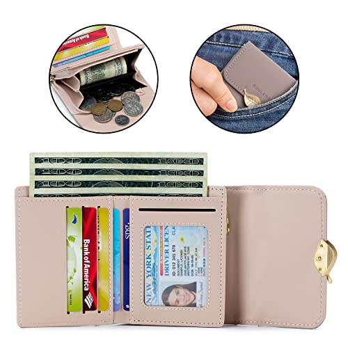 Image of Roulens Wallet for Women RFID Blocking PU Leather Leaf Pendant Card Holder Phone Checkbook Organizer Zipper Coin Purse