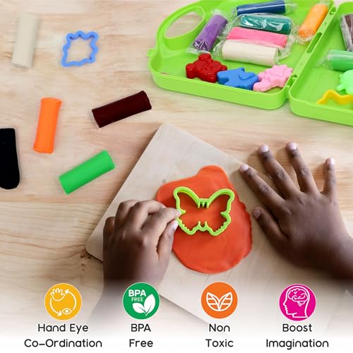 Image of Aditi toys Moldy Magic Creative Art & Craft Playdough with Foldable Suitcase, Air Dry Clay for Toddlers & Kids Age 3+, Includes 10 Colorful Dough 25gm Each & 13 Sculpting Tools