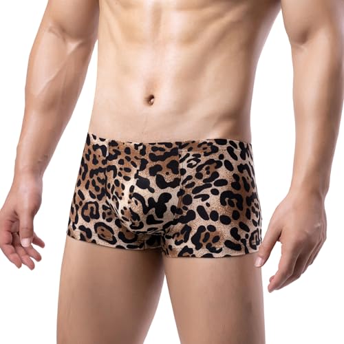 Men's Sexy Low Waist Pouch Trunks Novelty Leopard Print Boxer Briefs