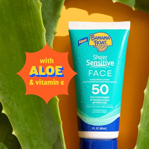 Image of Banana Boat Sheer Sensitive Face Sunscreen Lotion, SPF 50, 3oz