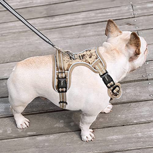 HEELE Hundegeschirr mit Zugentlastung, reflektierend, Camouflage Geschirr für mittelgroße Hunde, mit gepolstertem Griff, 1 Schnalle am rechten Halsband, einfaches An- und Ausziehen, Camo-Braun, M