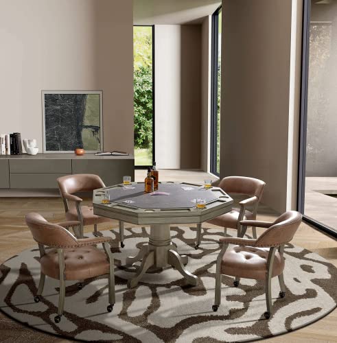 LEEMTORIG-Dining-Chairs-with-Casters-and-Arms-Accent-Kitchen-Table-Chairs-with-Wheels-Roller-Poker-Table-Chairs-Wooden-Game-Table-Chairs-Captains-Chair-Grey-Legs-Yellowish-Brown-SY-1318-LT