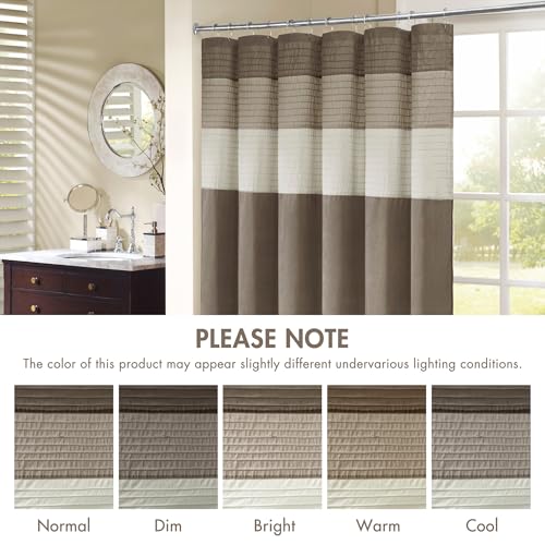 Image of Madison Park Amherst Striped Fabric Brown Shower Curtain, Pieced Transitional Simple Shower Curtains for Bathroom, 108 X 72, Natural
