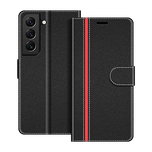 COODIO Coque en Cuir Samsung Galaxy S22 5G, Étui Téléphone Samsung Galaxy S22 5G, Housse Pochette Samsung Galaxy S22 5G Fonction Stand Etui Coque pour Samsung Galaxy S22 5G, Noir/Rouge Cover
