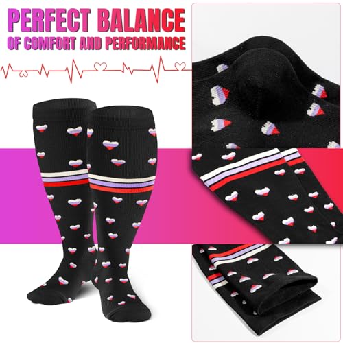 Image of bropite 3 /4 Pairs Plus Size Compression Socks Extra Wide Calf Women&Men 20-30mmHg Support Dancing Cycling Running Climbing