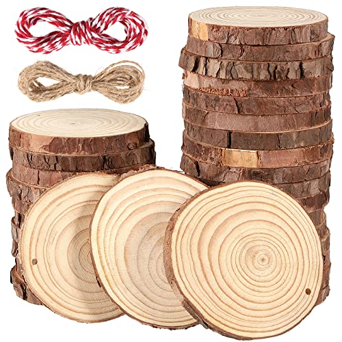 MANCHAP 30 PCS 9-10cm Drilled Hole Craft Wood Log Slices