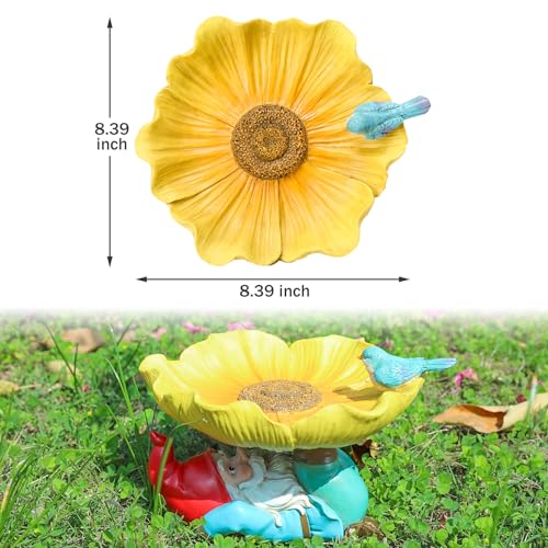 MUMTOP Bird Baths for Outdoors, Outdoor Garden Birdbath Bowl Resin Sunflower Bird Baths and Feeder with Funny Gnome for Outside Yard Table Decor - Thumbnail 4
