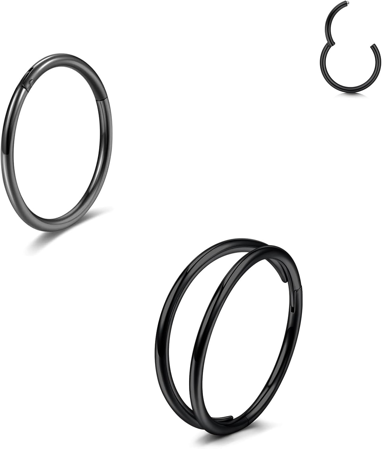 LAURITAMI 2 sztuki kolczyków do nosa ze stali chirurgicznej 20G 18G 16G cienki podwójny kolczyk do nosa, kolczyk typu septum, piercing do nosa, 6/8/10 mm, helix conch, chrząstka, tragus, biżuteria do