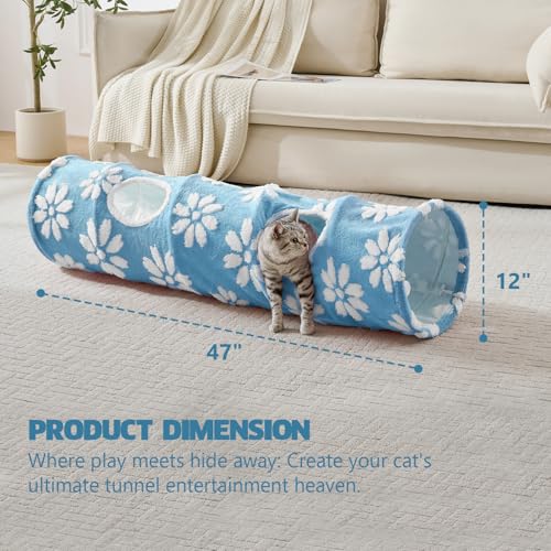 Image of Straight Cat Tunnel for Indoor Cats 47 inchx12 inch, Blue Flower