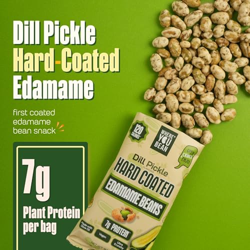 Image of Where You Bean Hard Coated Edamame Beans Snack (Dill Pickle) - Crunchy and Roasted Edamame Beans Snack - Vegan, Plant Based Protein, Keto Friendly & Healthy Snacks for Adults 0.9 oz (Pack of 8)