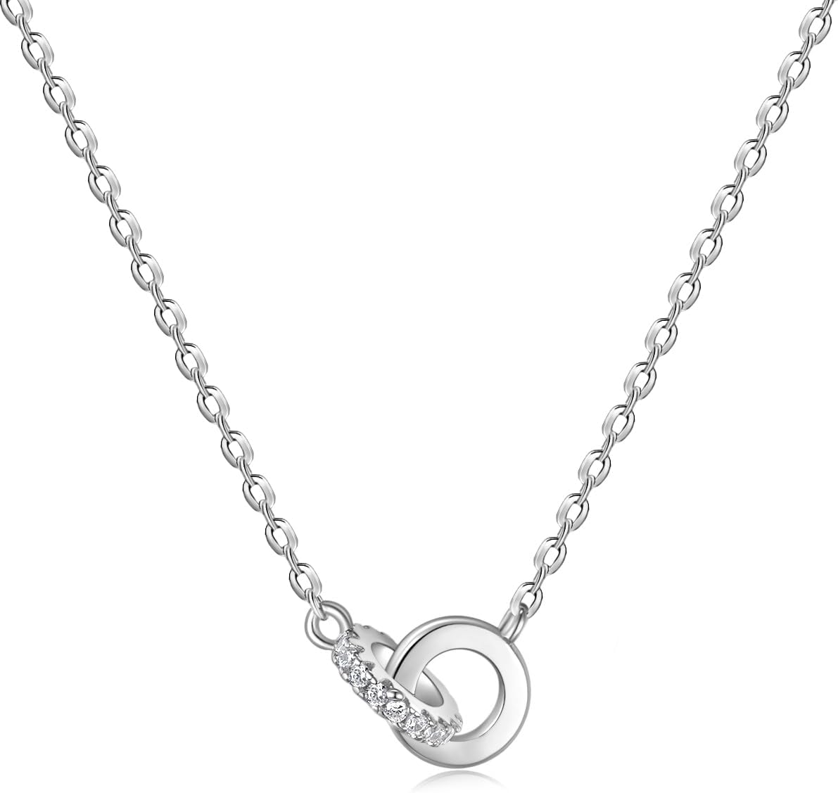 EAMTI 925 Sterling Silver Necklace for Women Cubic Zirconia Circle CZ Pendant Necklace Dainty Minimalist Jewelry Gifts for Women Extenders with Lobster Clasp Gifts for Women Anniversary Day