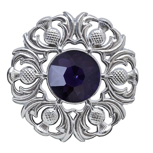 Image of Luxurious Scottish Kilt Fly Plaid Brooch - Premium Thistle Design Adorned with Sparkling Stones, Handcrafted Tartan Sash Pin, Luxurious Accessory for Women's Highland Dress