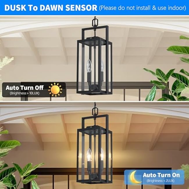 Large Modern Black Pendant Light 2-Light 17.75'' Chandelier Hanging Fixture