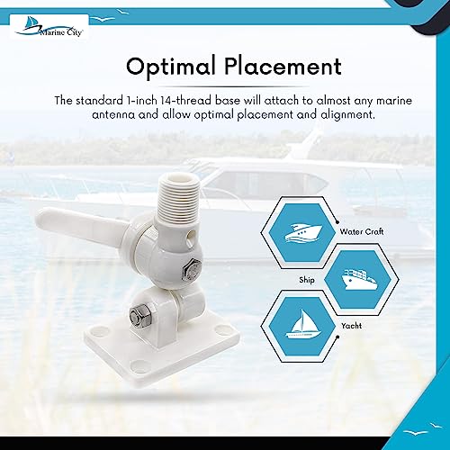 Image of Marine City Heavy Duty Nylon Ratcheting Adjustable Antenna Base Mount for Boats - for VHF, AIS, GPS, RV Wi-Fi or All Radiolabs Antennas