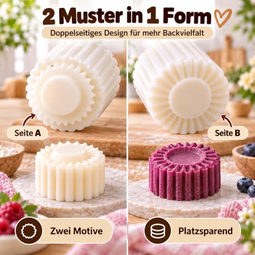 Foto von Creative Double-Ended Pastry Mold 3/4/5 Pcs, 2‑In‑1 Mooncake & Keksformen - Quick Rinse, Non-Scratch, Wiederverwendbare Dessertform, 2 Motiven für DIY Kekse, Dessert und Mondkuchen (4pcs)