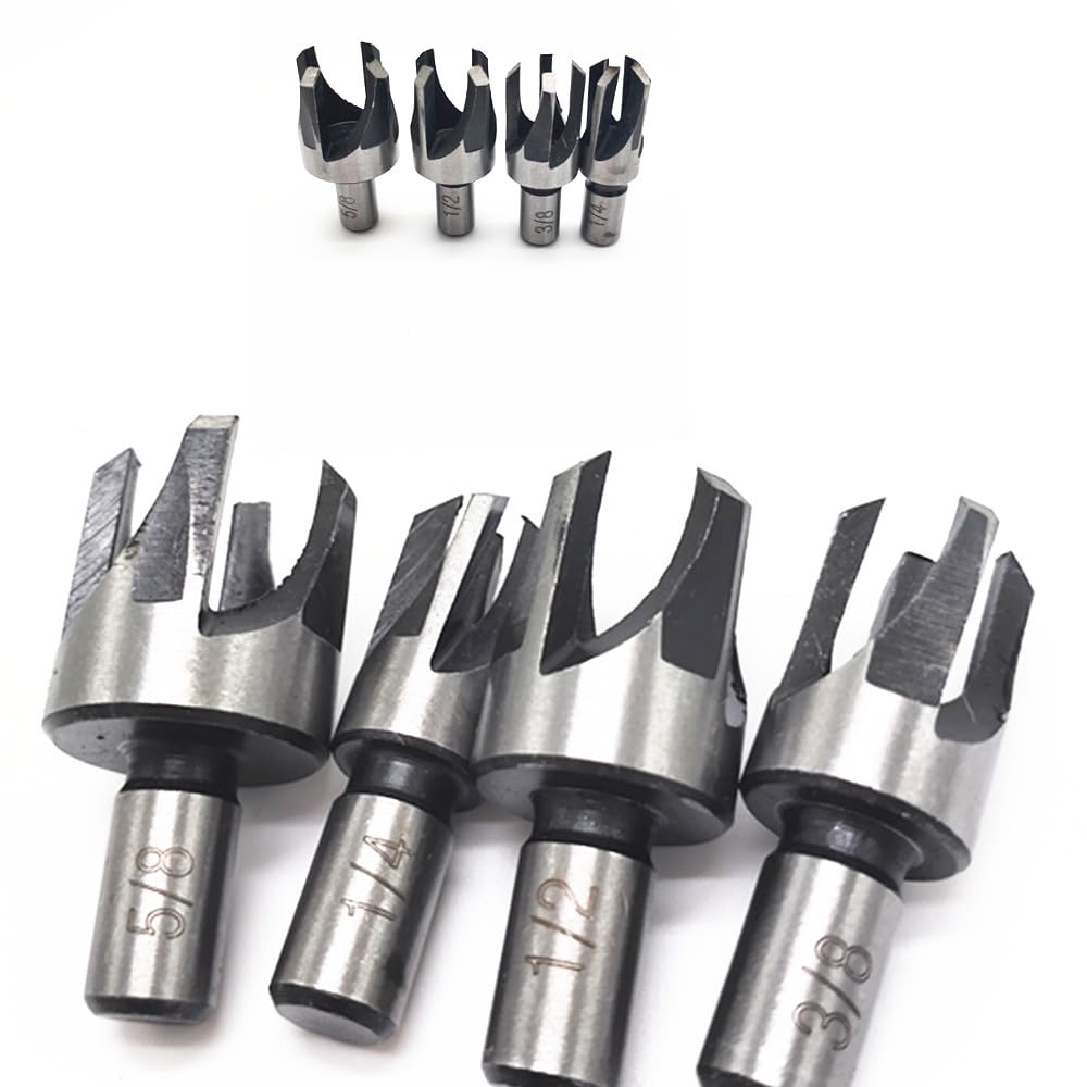 Juego de 8 brocas de corte de enchufe de madera, acero de alto carbono, revestimiento de titanio, brocas rectas y cónicas de 6 mm/10 mm/13 mm/16 mm
