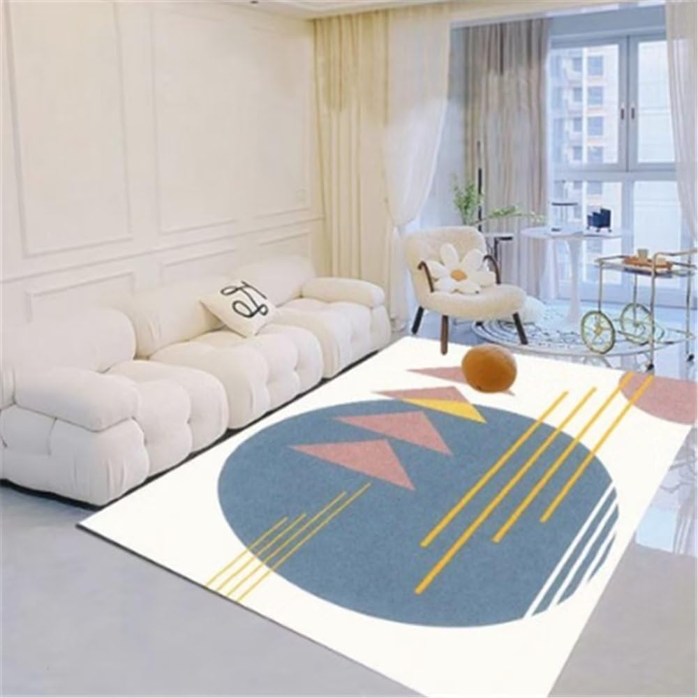 Tapis de salon bleu géométrique 60X90Cm pour rajeunir une déco vieillissante