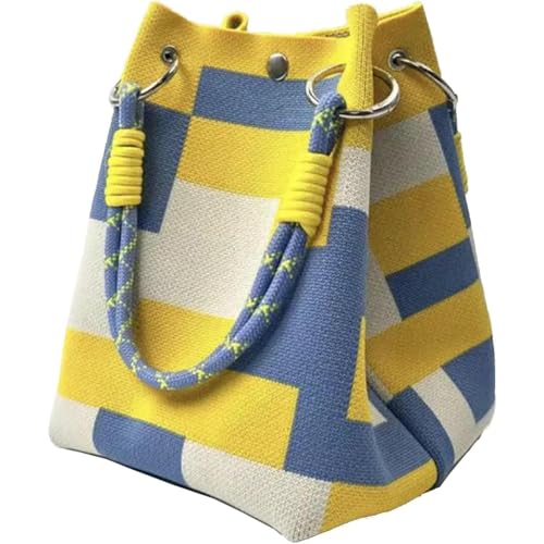 Bolso tote para mujer, bolso de cubo tejido mini, bolso tote tejido para viaje con rayas o cuadrados, bolso de ganchillo para regalos de cumpleaños y festividades miniatura 6