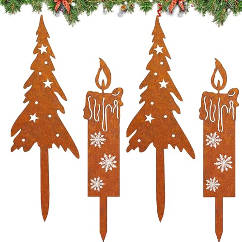 SIDMKA 4 Stück Rostiges Kerzen Weihnachtsbaum,Weihnachtsdeko...