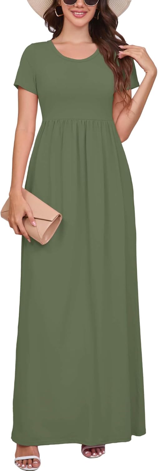 DEARCASE Maxi Dress with Pockets - Short Sleeve Casual Summer Dress