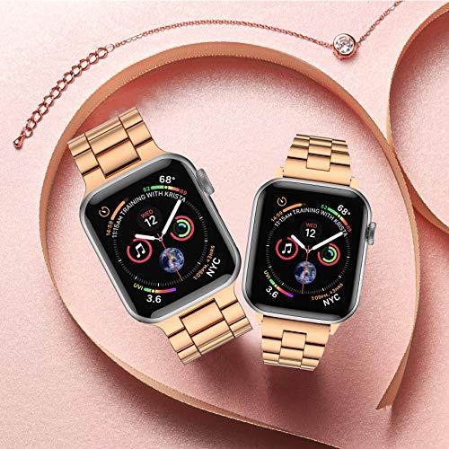 Fitlink Ultra-Slim Brushed Stainless Steel Apple Watch Band, for 38/40/41/42/44/45/49mm iWatch Series 10 All Series/SE/Ultra 2 with Butterfly Buckle(Silver+Rose, 42/44/45/49mm) - image 6