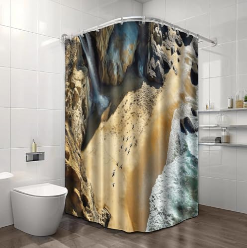 Rideau de douche imperméable séchage rapide polyester sable doré - 5