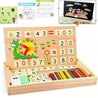 lenbest Wooden Maths Box - Maths Games - Montessori Toys - numberblocks | Counting Sticks | Teaching Clock | Learning Board - Educational Easter Toy for 5+ Year Old Kids