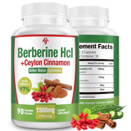 Berberine Supplement 1500mg - Premium Berberine HCl 97% Purity Berberine Plus Pure Ceylon Cinnamon, Supports Immune System, High Potency Berberine for Men Women, Non-GMO Vegan