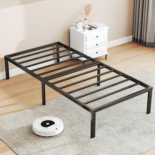 Single Size Metal Bed Frame 95x190cm Platform Bed Base with Steel Slats Support Mattress Foundation with 32cm Under Bed Storage Black