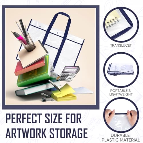 Image of Windyun 2 Pack Large Poster Storage Bag 20 inch x 26 inch Bulletin Board Holder Art Portfolio Case PVC Art Portfolio Container Storage Box with Pocket for Classroom Teacher Organization(Blue)