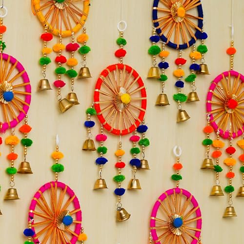 Image of eCraftIndia Gota Patti Bangle & Bells Decorative Wall Door Hangings Latkan Toran for Main Door Entrance, Pooja Room- Wedding, Ganpati Navratri Diwali Decoration Items for Home Decor -(Pack of 10).