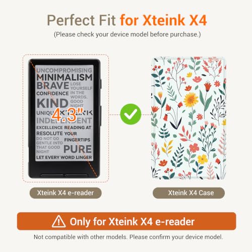 Image of CoBak Magnetic Case for XTEINK X4, Ultra-Lightweight Protective Cover for Xteink X4 E-Reader, Secure Magnetic Attachment(Flower Sea)