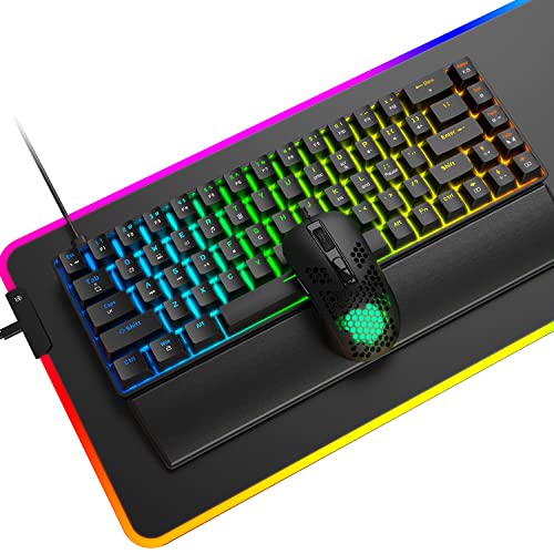 Mechanical Keyboard and Mouse Combo ,RGB Gaming Mouse Pad,Keyboard Wrist Rest ,RGB Backlit Gaming Keyboard 2400 DPI Lightweight Gaming Mouse for PC/Laptop PC Gamer Computer Desktop(Blue Switch)