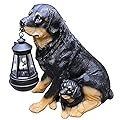 FMXYMC, Rottweiler Family Outdoor Statue with Solar Lights, Home Garden Decoration Windproof Lamp, Realistic Dog Figurine Decor, Dog Garden Statues with Solar Lantern