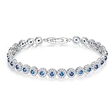 14K Gold Moissanite Tennis Bracelet for Women,Dainty Round Bezel Moissanite Link Charm Bracelet,Fashion Jewelry Gift for Her (Blue, 6.7Inch (17cm))