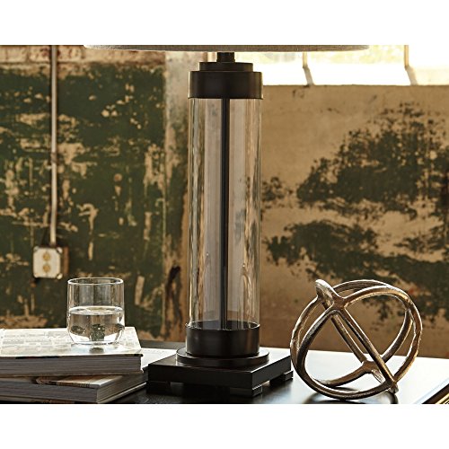 Signature Design By Ashley Talar Industrial 30" Glass Table Lamp With Drum Shade, Bronze Finish #TOP5