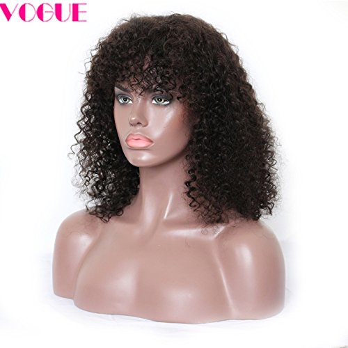 Peruvian Virgin humanhair Curly Lace Front Wigs with Bangs Short Kinky Curly Full Lace Wigs for Black Women (10"LaceFrontWig, Natural Color)