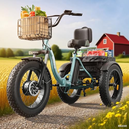 QRONGE Electric Trike for Adults 960W Peak, 36V 15AH Battery Ebike 50 Miles Range with Large Rear Basket, Electric Trike 20" Fat Tire, Max 25MPH 3 Wheel Folding Electric Tricycle for Adults(Lava) - Best electric 3 wheel bike