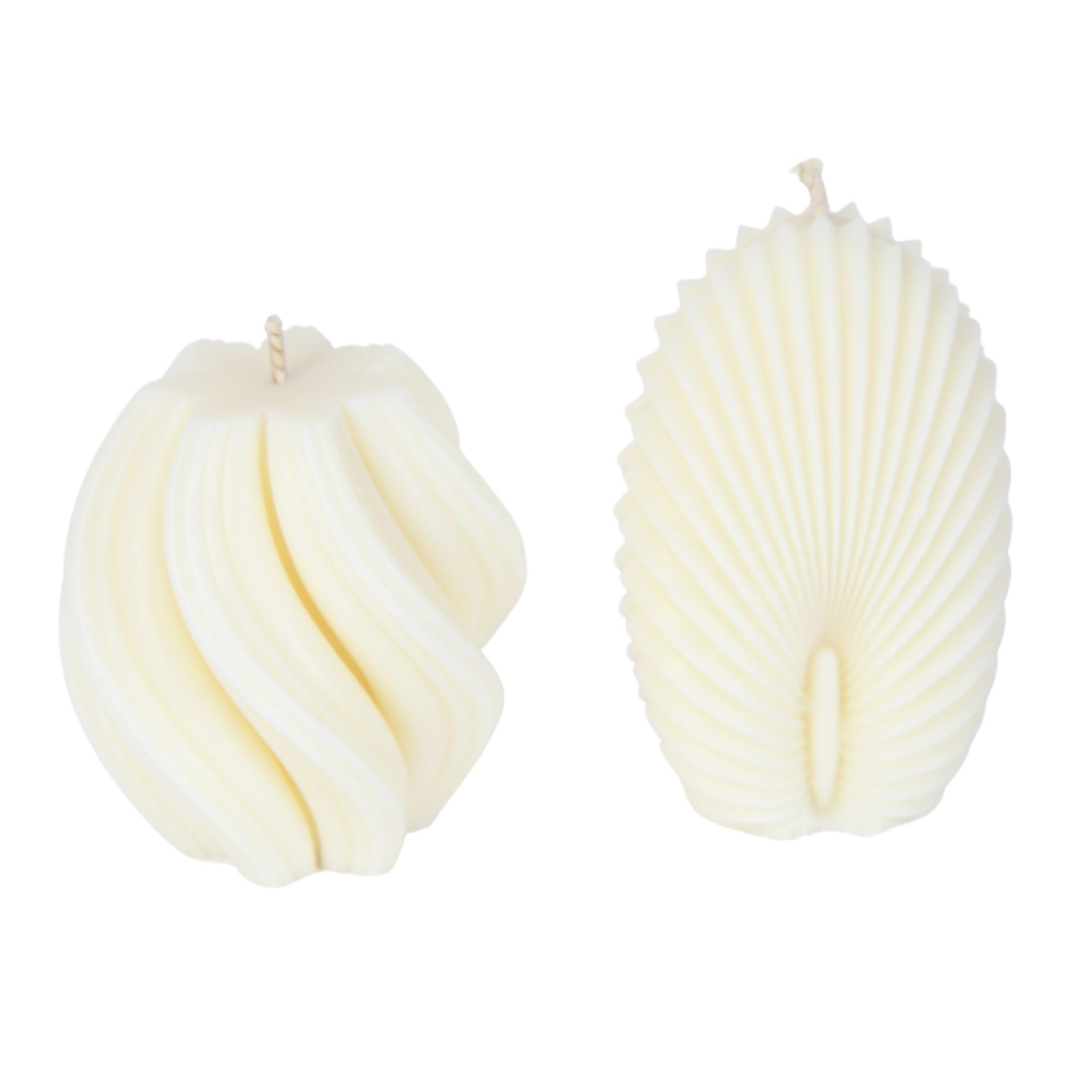 2pcs Decorative Sculpted Candle Set – Small Swirl and Shell Design, Handmade & Unscented – Aesthetic Home Decor and Gifting