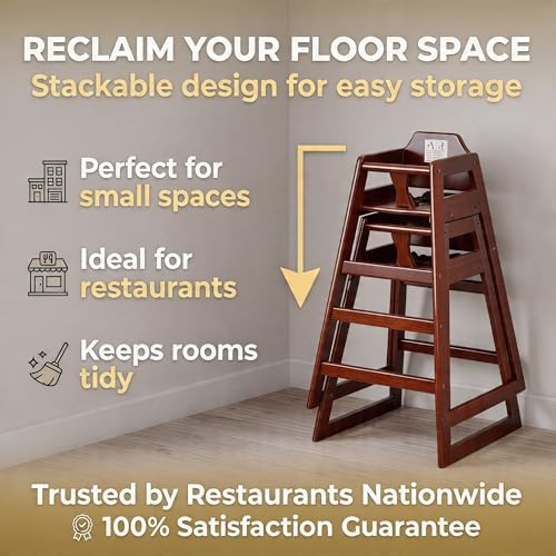 Image of Mahogany Wooden Bar Height Restaurant High Chair - Stackable Rubberwood Dining Chair for Bar Height Tables, Easy-Clean Finish, Commercial Restaurant Seating