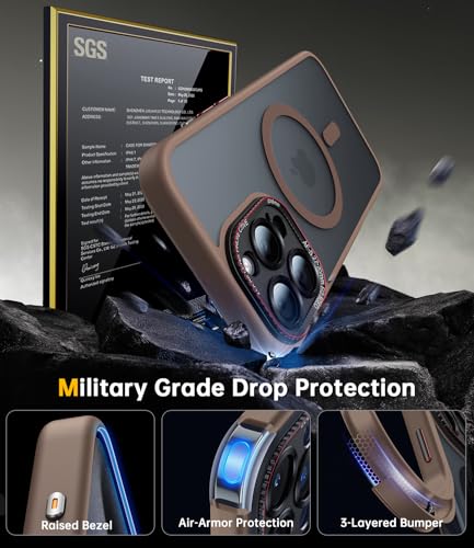 JUESHITUO Cover per iPhone 16 Pro Max per Magsafe [Protezione Militare] [Protezione Della Telecamera] Custodia Resistente Agli Urti e Alle Impronte Digitali per iPhone 16 Pro Max Cover Desert Titanium