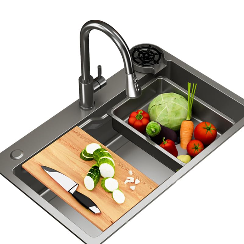 Fregadero de cocina monomando con acabado cepillado de acero